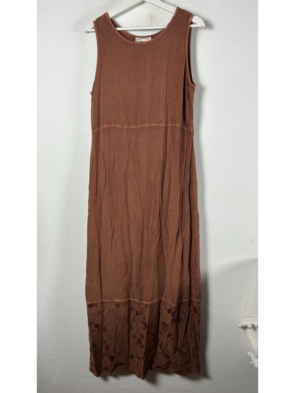 Country Wear Womens Brown Maxi Dress Sleeveless Embroidered Hem Boho Casual 14